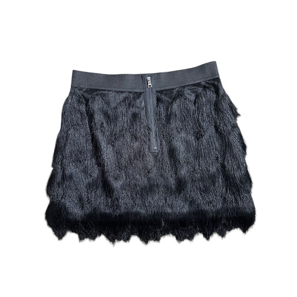BCBG Maxazria Black Tiered Fringe Mini Skirt Black Sz Xs Flapper Style Festival - Picture 4 of 10